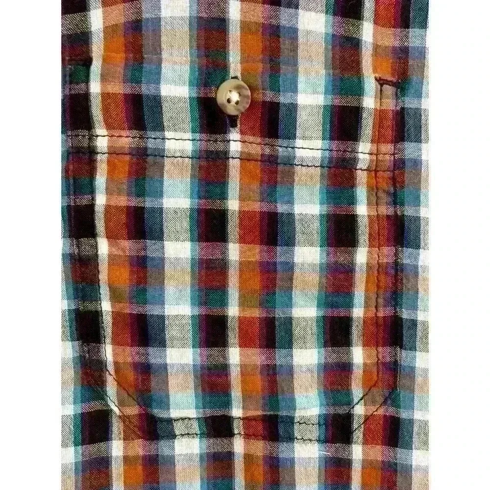 Salt Valley Men's Size LRG Plaid Button Up Shirt Navy Brown Pockets Thin Cotton - Picture 5 of 13